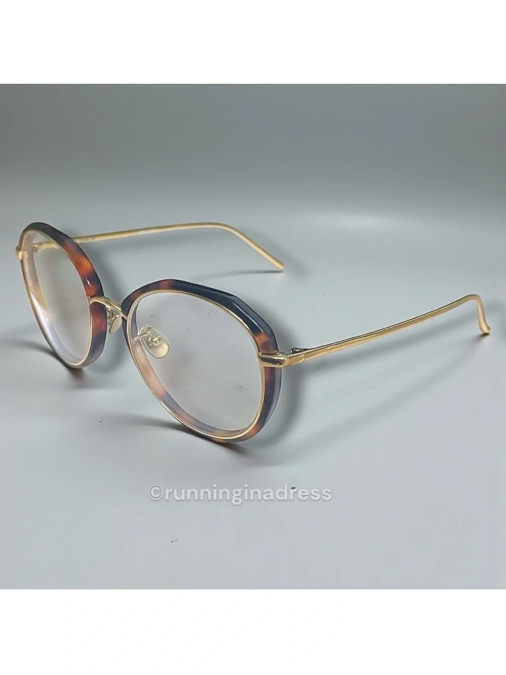 Linda Farrow LFL630 C2 Tortoiseshell Angular Round 22K Gold Glasses